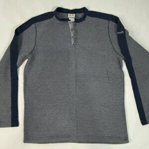 Men's Avalanche Jago Henley Blue Indigo 1/4 Button Long Sleeve Shirt Top MEDIUM